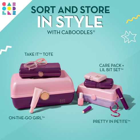 Caboodles Pretty in Petite Makeup Box, Two-Tone White on White, Hard Plastic Organizer Box with 2 Swivel Trays