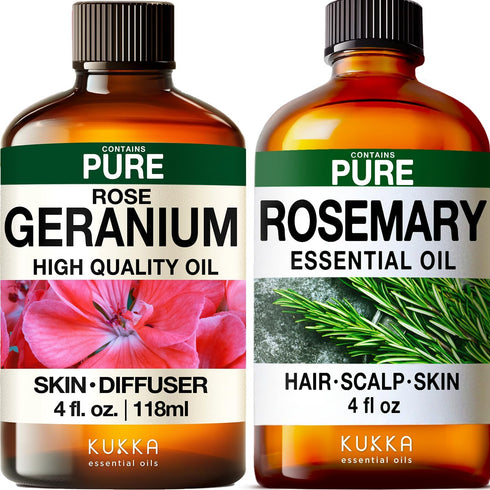 Rose Geranium Oil for Skin & Rosemary Oil for Hair Set -
