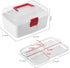MyGift 10 Inch Portable White Plastic Storage Box with Removable Tray, Clear Lid, Red Handle and Latch Lock
