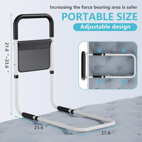 Hopelight Adjustable Bed Rail Support Handle with Storage Pouch, White and Black, Height Assist Safety Guard