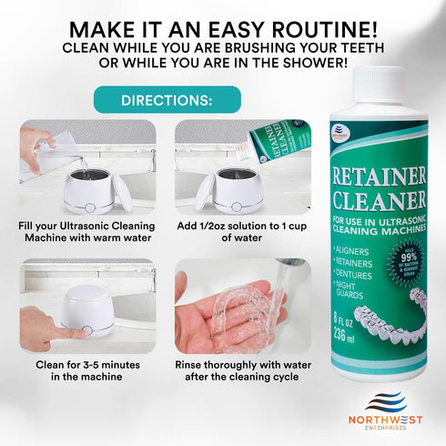 Ultrasonic Retainer Cleaner Solution Concentrate, Cleans Mouthguards, Invisalign, Nightguards, 8 oz