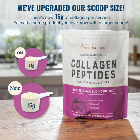Live Conscious Collagen Peptides Powder - Hydrolyzed Collagen for Hair, Skin, Nail & Joint Support - 16oz