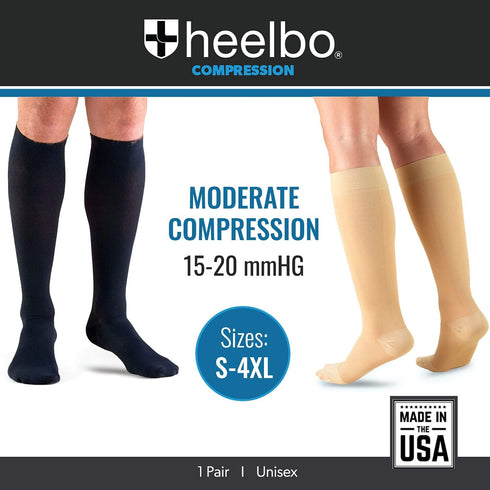 Heelbo 15-20mmHG, Compression Socks for Men and Women to Relieve Discomfort associated with Varicose Veins, Improve