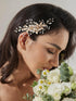 SWEETV Flower Bride Wedding Hair Comb - Pearl Bridal Hair Accessories, Crystal Jewelry Leaf Gold Headpiece