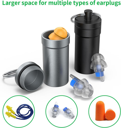 Portable Ear Plug Carrying Case, Urekt Waterproof Metal Earplug Keychain Container Holder (2 Pack)