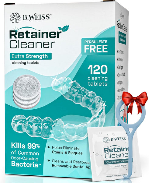 Retainer Cleaner Tablets - Invisalign Cleaner, 120 Tablets, Mint-Scented, Remove Stains, Odors & Plaque, Night Guard