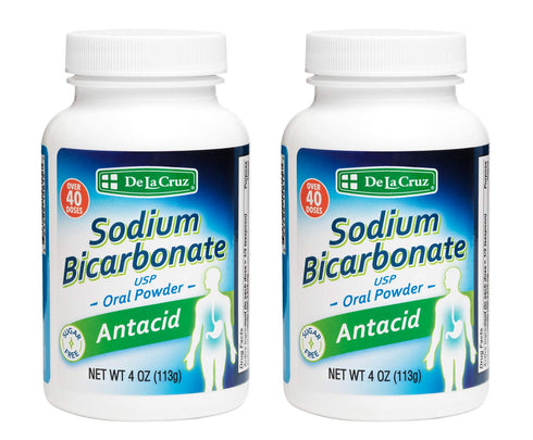 De La Cruz Pure Sodium Bicarbonate - USP Grade Baking Soda, Aluminum Free Antacid Powder, 4 OZ. (2 Bottles)