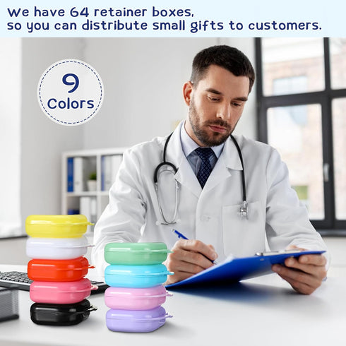 64 Pcs Retainer Case with Vent Holes - Multicolor Dental Storage Container for Office, Travel, Household (9 Colors)