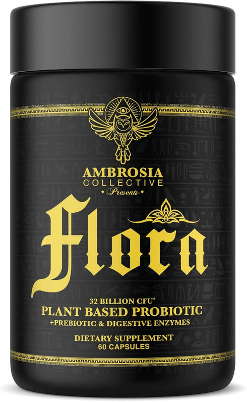 Ambrosia Flora Digestive Enzymes with Probiotics and Prebiotics, Plant-Based Gut Health Supplement, 32 Billion CFU,