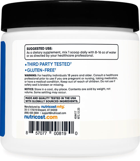 Nutricost BCAA Powder (Unflavored, 30 Servings) - Non-GMO, Gluten Free, Vegetarian, Optimal 2:1:1 Ratio