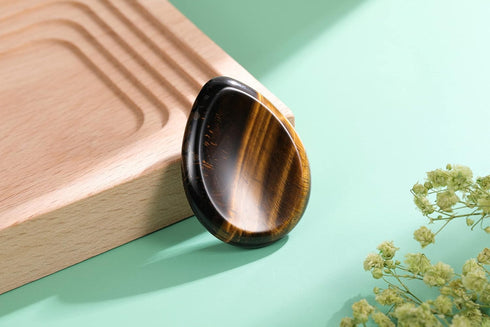 CrystalTears Tiger's Eye Thumb Worry Stone, Healing Crystal Pocket Palm Stone for Anxiety Stress Relief