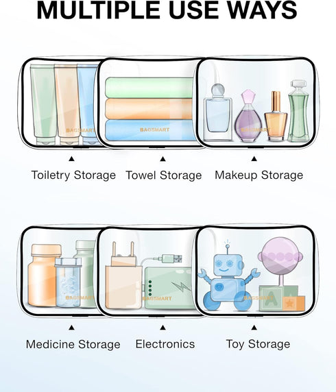 BAGSMART Clear Toiletry Bag, 2 Pack TSA Approved Travel Accessories, Water Repellent Makeup Cosmetic Bag (Black-2pcs)