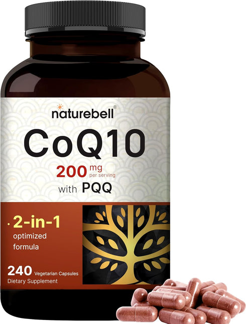 NatureBell CoQ10 (Ubiquinone) 200mg with PQQ | 240 Veggie Capsules | Antioxidant Support for Brain, Heart & Energy
