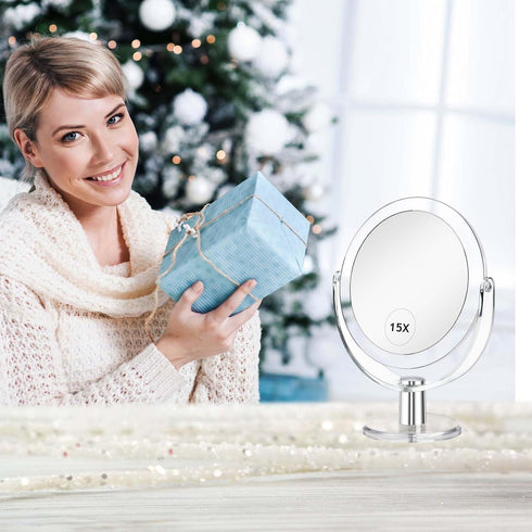 Vanity Mirror Makeup Mirror with Stand, 1X/15X Magnification Double Sided 360 Degree Swivel Mirror