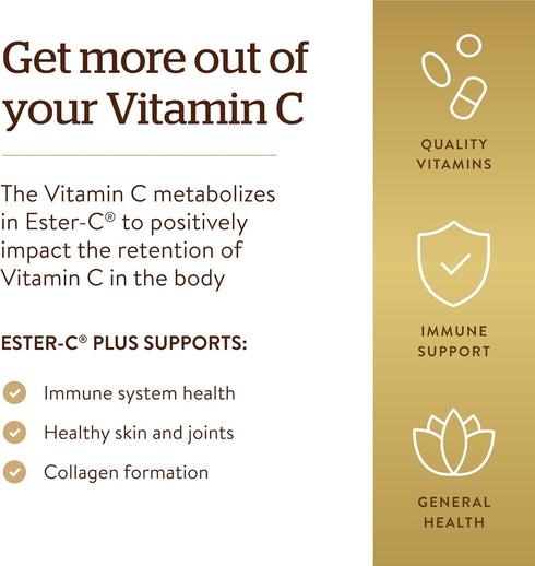 Solgar Ester-C Plus 1000 mg Vitamin C, 90 Tablets, Gentle On The Stomach, Antioxidant & Immune Support