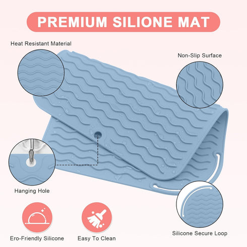 Plus Size Silicone Heat Resistant Mat - Portable Travel Pad for Curling Iron, Flat Iron, Hair Styling Tools (12.0" x