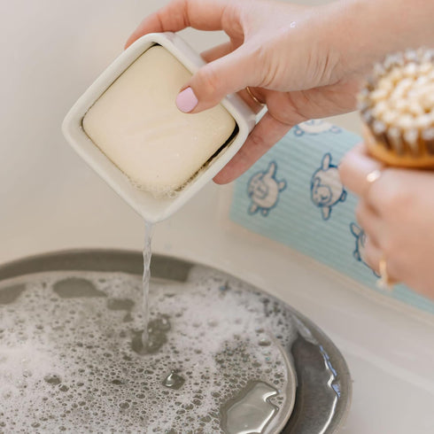Nellie's Dish Butter - Eco-Friendly Dish Soap Block in Reusable Ceramic Container, Light Spruce Scent