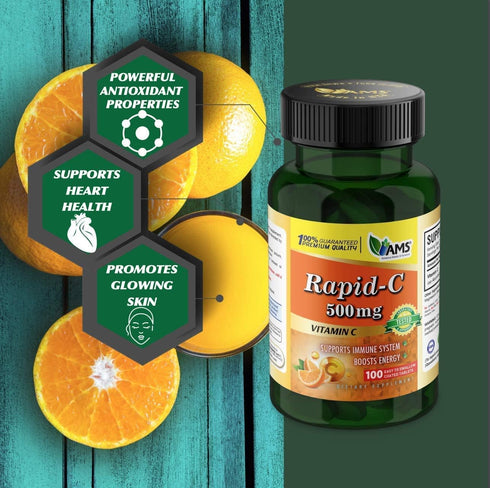 America Medic & Science Rapid-C 500mg Vitamin C Supplement - 500 Tablets (5 Pack of 100 Tablets) for Daily Immune