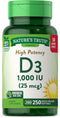 Nature's Truth D3 1000 IU, 250 Softgels | High Potency Essential Vitamin D | Non-GMO & Gluten Free Supplement