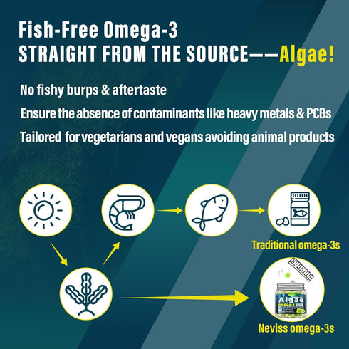 Vegan Omega 3 Gummies, 1000mg Fish Oil Alternative with DHA 460mg & EPA 230mg, 60 Count for Brain & Joint Health