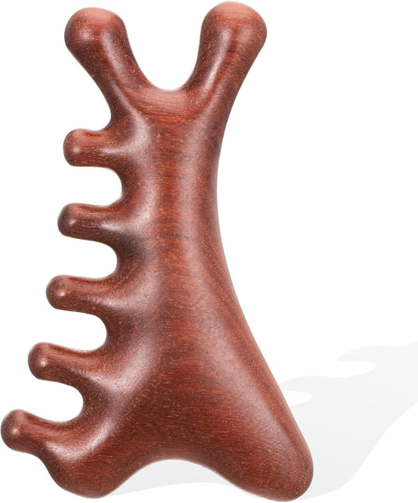 Yuanchu 4-in-1 Natural Sandalwood Gua Sha Massage Tool, Scalp Massager Comb for Head