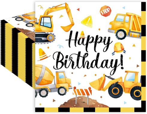 Herytem 50 Count Construction Birthday Napkins 13 x 13 Inch 2-Ply Disposable Lunch