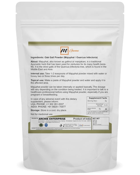 100% Natural Oak Gall Powder | Quercus Infectoria/Majuphal or Manjuphal - 0.5 lbs / 227 GMS