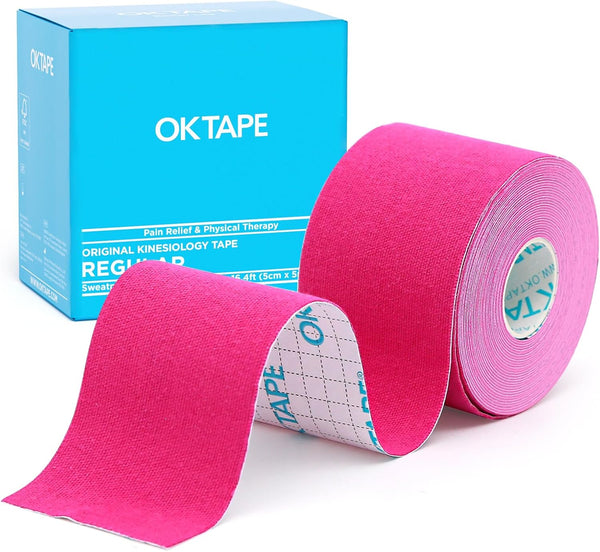 OK TAPE Kinesiology Tape, Original Cotton Elastic Athletic Tape for Support & Recovery, 2in×16.4ft Uncut Roll - Pink