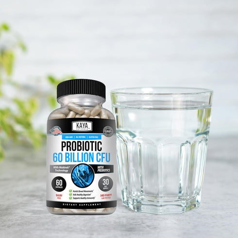 Kaya Naturals Probiotic 60 Billion CFU, 60 Vegetable Capsules, Natural Supplement for Gut Health & Immune Support