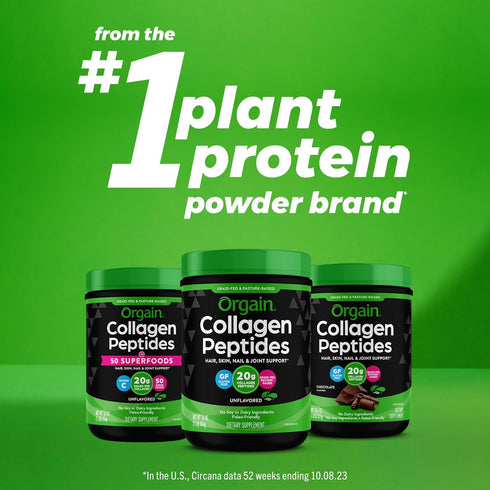Orgain Hydrolyzed Collagen Peptides Powder 20g Grass Fed Collagen, Unflavored, 1lb - Hair, Skin, Nail & Joint Support