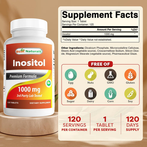 Best Naturals Inositol 1000mg 120 Tablets - also called vitamin B8