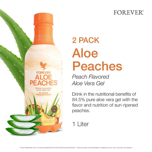 Immunity 33.8 oz (2-Pack) Forever Living - Aloe Peaches - Pure Aloe with Real Peach Flavor - Supports Digestion