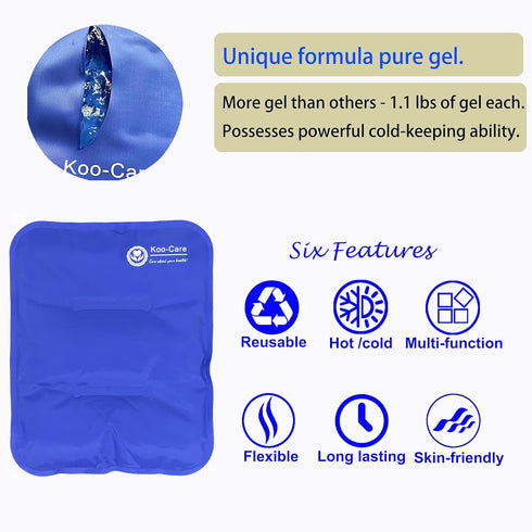 Koo-Care 2 Knee Gel Ice Pack & Wrap, Reusable Hot Cold Therapy Compress for Pain Relief, 9.9" x 7.9" Neoprene Brace
