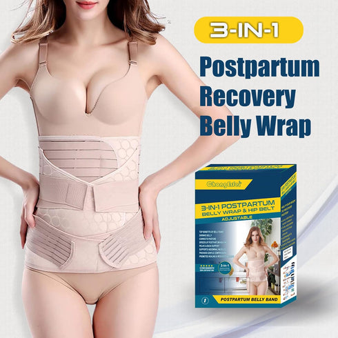 ChongErfei 3 in 1 Postpartum Support - Recovery Belly/Waist/Pelvis Belt Shapewear Slimming Girdle, Beige, L