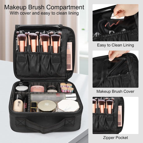 Relavel Travel Makeup Train Case - Makeup Cosmetic Case Organizer, Portable Artist Storage Bag with Adjustable Dividers
