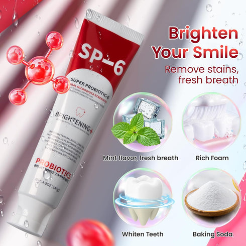 SP-6 SP-6 6 4.9oz, 2Pack Probiotic Whitening Toothpaste, Probiotic Toothpaste, Enhanced Formula with Probiotics