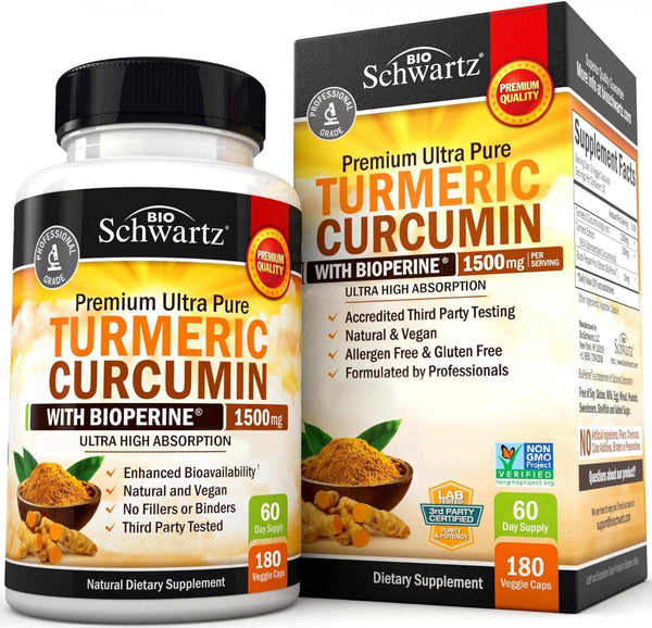 Turmeric Curcumin with Black Pepper Extract 1500mg – High Absorption Ultra Potent Supplement for Joint Support, 180