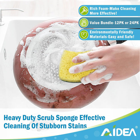 Sponge-24Count, AIDEA Sponges Kitchen, Heavy Duty Scrub Sponges for Dishes, Cellulose Dish Sponge, Scrubbing Power