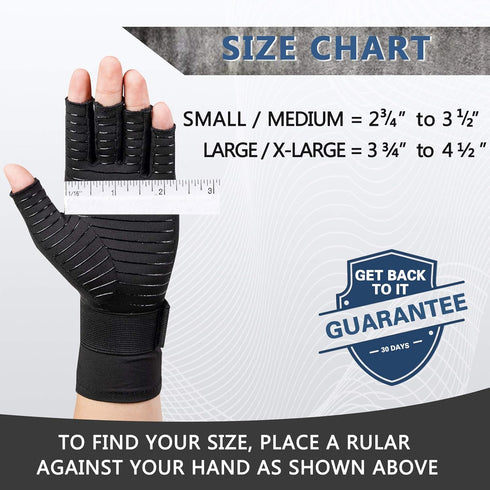 2 Pairs Copper Arthritis Gloves for Women Men, Wrist Reinforcement Fingerless Compression Gloves for Relieving Joint