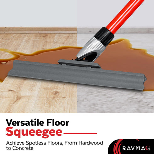 Silicone Floor Squeegee with 55-Inch Long Handle, 12-Inch Single Cast Blade, 360° Swivel Joint for Garage and Shower