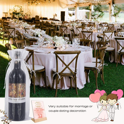 HRX Package 30pcs White Organza Wine Bags - Sheer Mesh Gift Pouches with Drawstring for Christmas