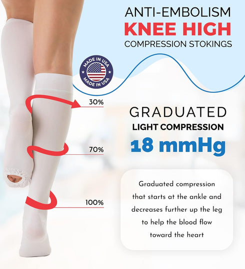 ITA-MED Anti-Embolic Knee Highs Stockings, Light Compression Socks (18 mmHg) for Varicose Veins, X-Large