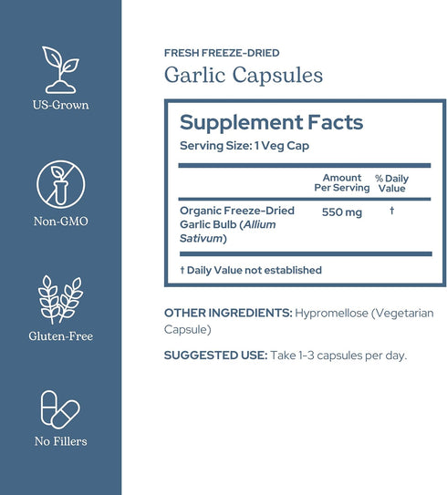 Eclectic Herb Premium Freeze-Dried Garlic Capsules, 120 CT (550 mg) | Cardiovascular Health & Immune Support