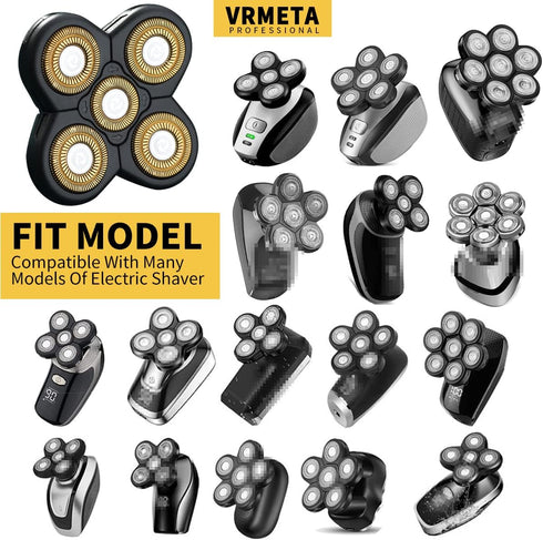 Men's Electric Shaver Replacement Heads, 5D Sharp Floating Blades for Electric Rotary Shaver (5 heads, Gold)