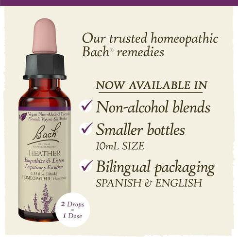 Bach Original Flower Remedies, Heather for Empathy, Natural Homeopathic Flower Essence, Vegan, 10mL Dropper