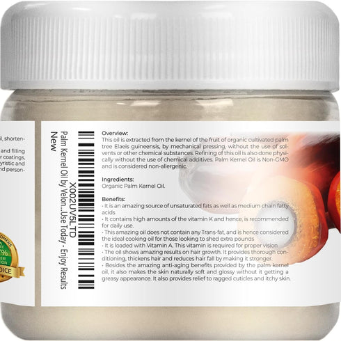 velona USDA Certified Organic Palm Kernel Oil - 2 Fl Oz, 100% Pure Carrier Oil for Skin Care