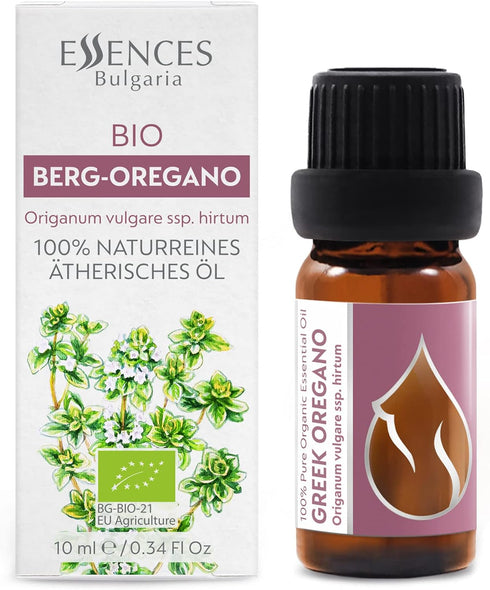 Essences Bulgaria Organic Greek Oregano Essential Oil 1/3 Fl Oz | 10ml | Origanum vulgare ssp. hirtum | 100% Pure and Natural | Undiluted | Therapeutic Grade | Family Owned Farm | Steam-Distilled