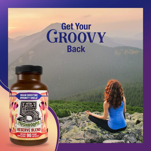 5 Mushrooms Reserve Blend Supplement - Lions Mane, Turkey Tail, Reishi, Chaga, Cordyceps