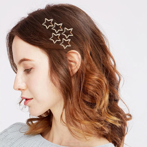 Star Hair Clips 2000s Y2K Snap Hair Barrettes, Non Slip Silver Metal Hair Accessories for Girls Women - 15 PCS 1.18"