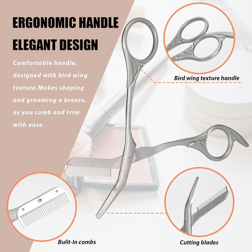 LePinko Eyebrow Trimming Scissors with Combs, Silver Gifts for Men Women Stocking Stuffers